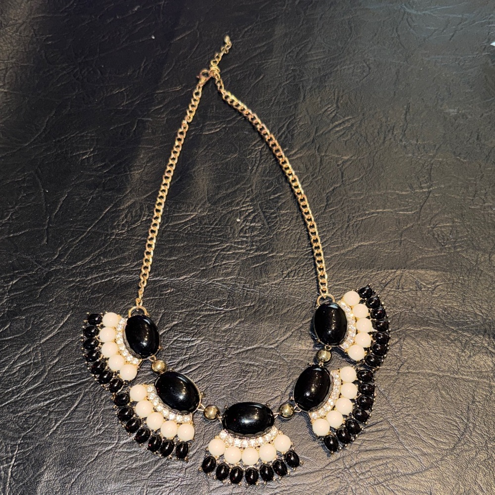 Elegant Black and White Statement Necklace, NEW